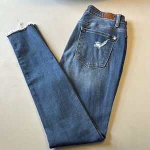 Judy Blue Skinny Blue Jeans with Classic Distressing & Button Fly